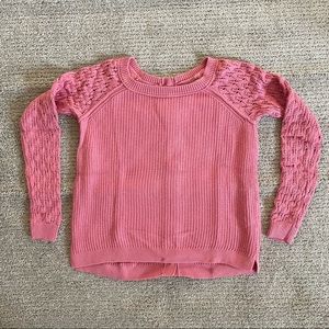 LOFT Knit Pink Sweater with Open Knit Sleeves